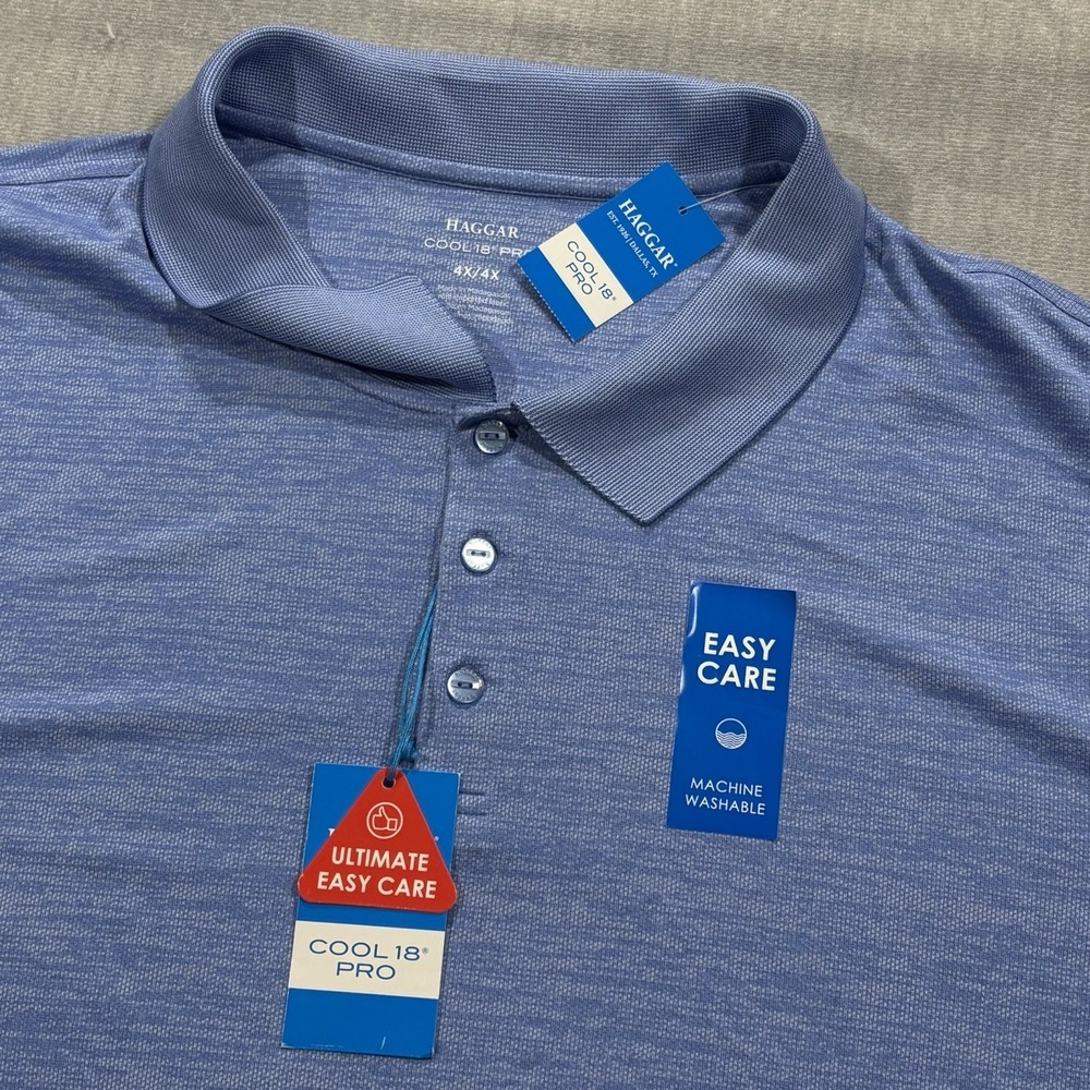 Haggar Cool 18 Pro Polo Shirt Mens 4XL Blue Note Performance Stretch Easy Care‎